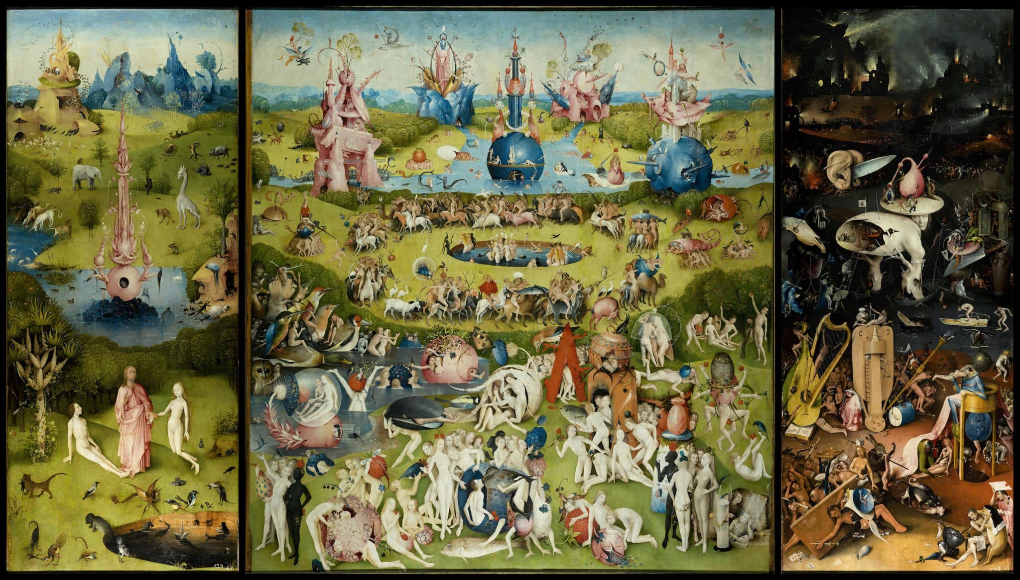 Hieronymous Bosch's painting depecting Eden, temptation and Hell, The Garden of Earthly Delights