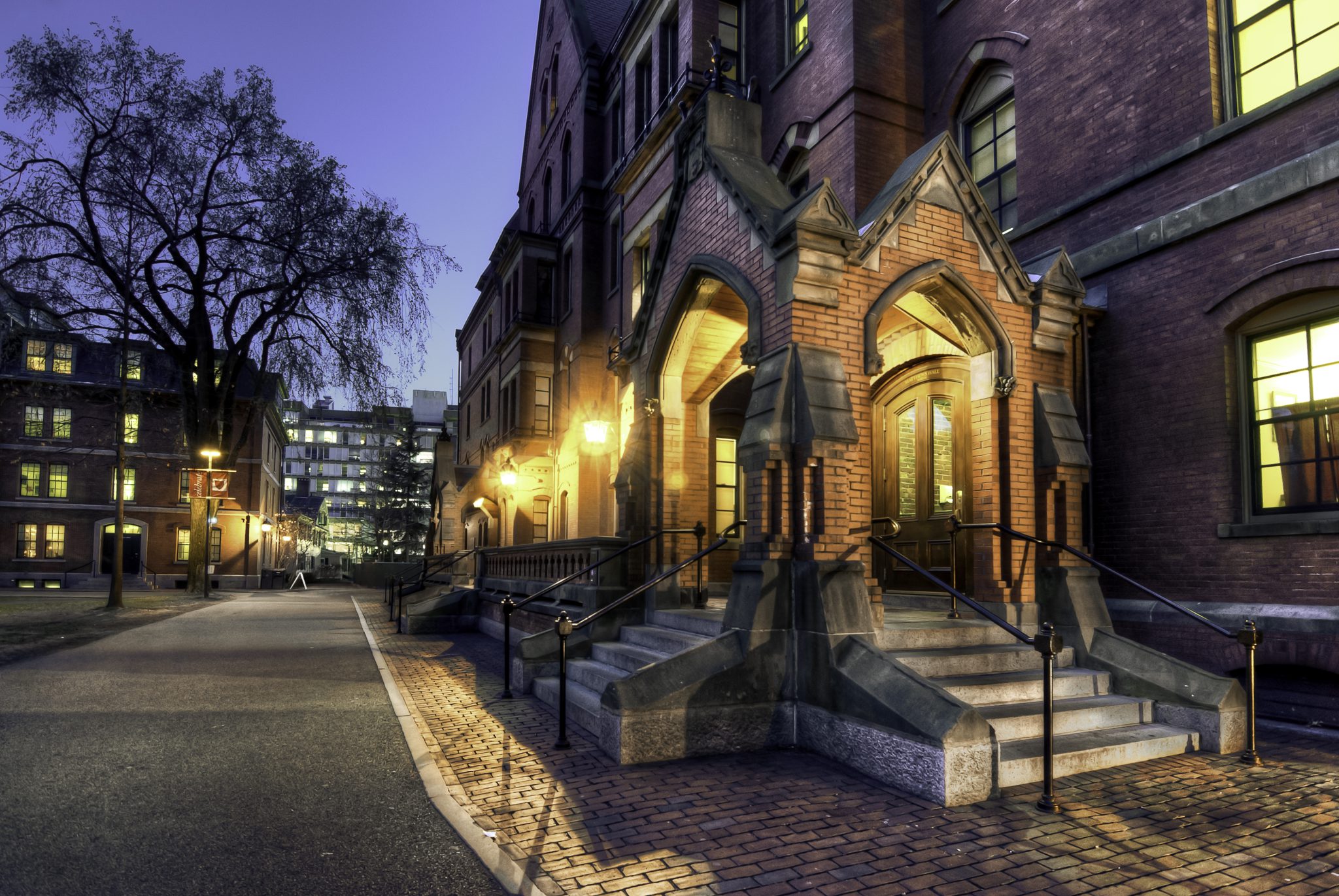 Outside in Harvard Yard at Sunset in Cambridge Massachusetts