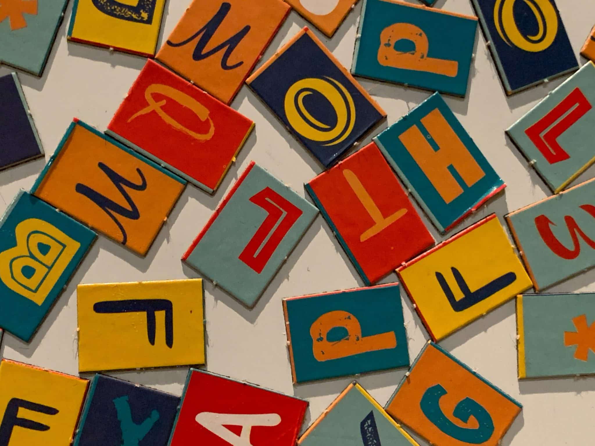 Colourful letters scattered