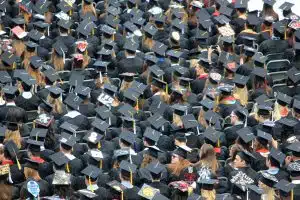 Aerial shot of graduating students in their silly little caps