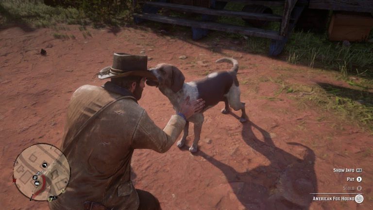 Screenshot of RDR2 petting a quote-unquote heckin good doggo