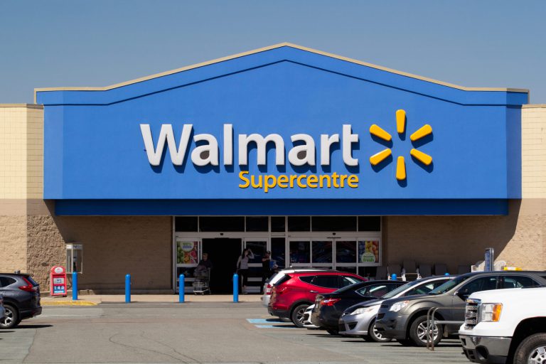 Truro, Canada - June 04, 2019: Walmart storefront. Walmart is an American corporation with chains of department and warehouse stores operating worldwide.
